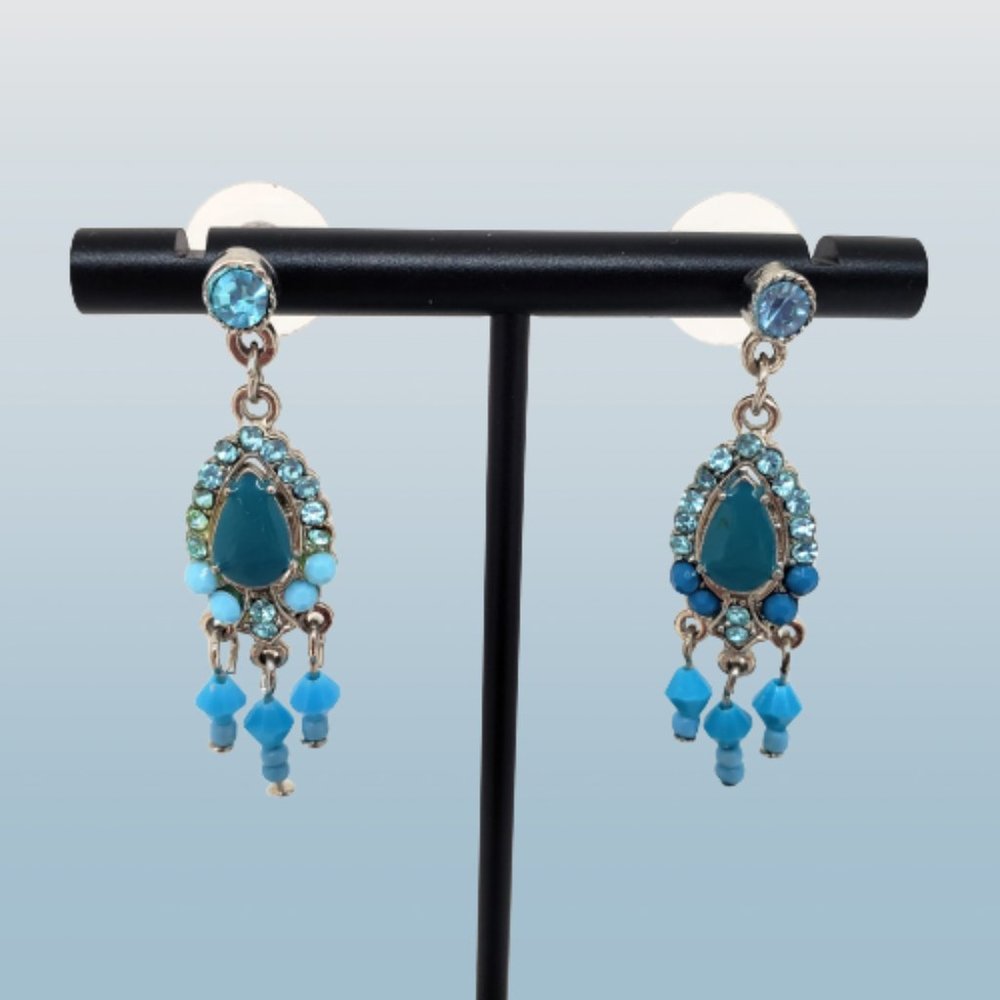 Vintage Blue/Teal Dangle Drop Chandelier Earrings
